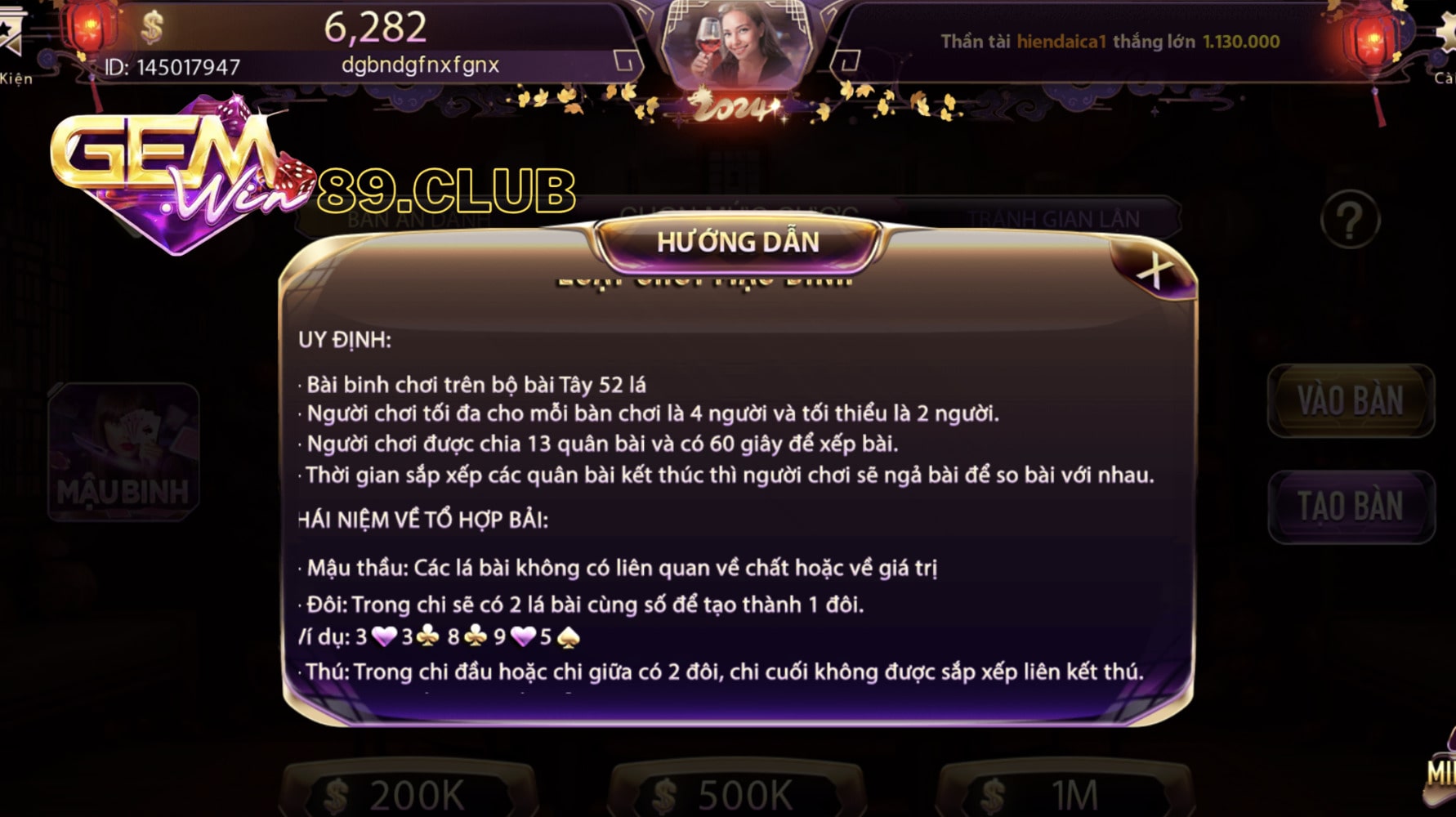 Hướng dẫn quy luật chơi game bài mậu binh Gemwin Hướng dẫn quy luật chơi game bài mậu binh Gemwin