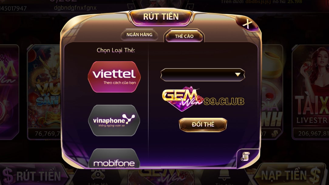 Rút tiền Gemwin qua thẻ cào Rút tiền Gemwin qua thẻ cào