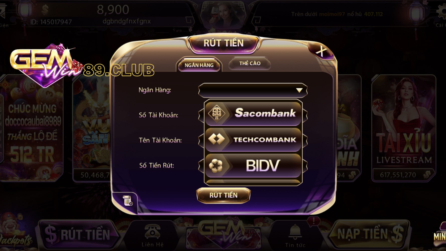 Cách rút tiền Gemwin đơn giản và nhanh chóng